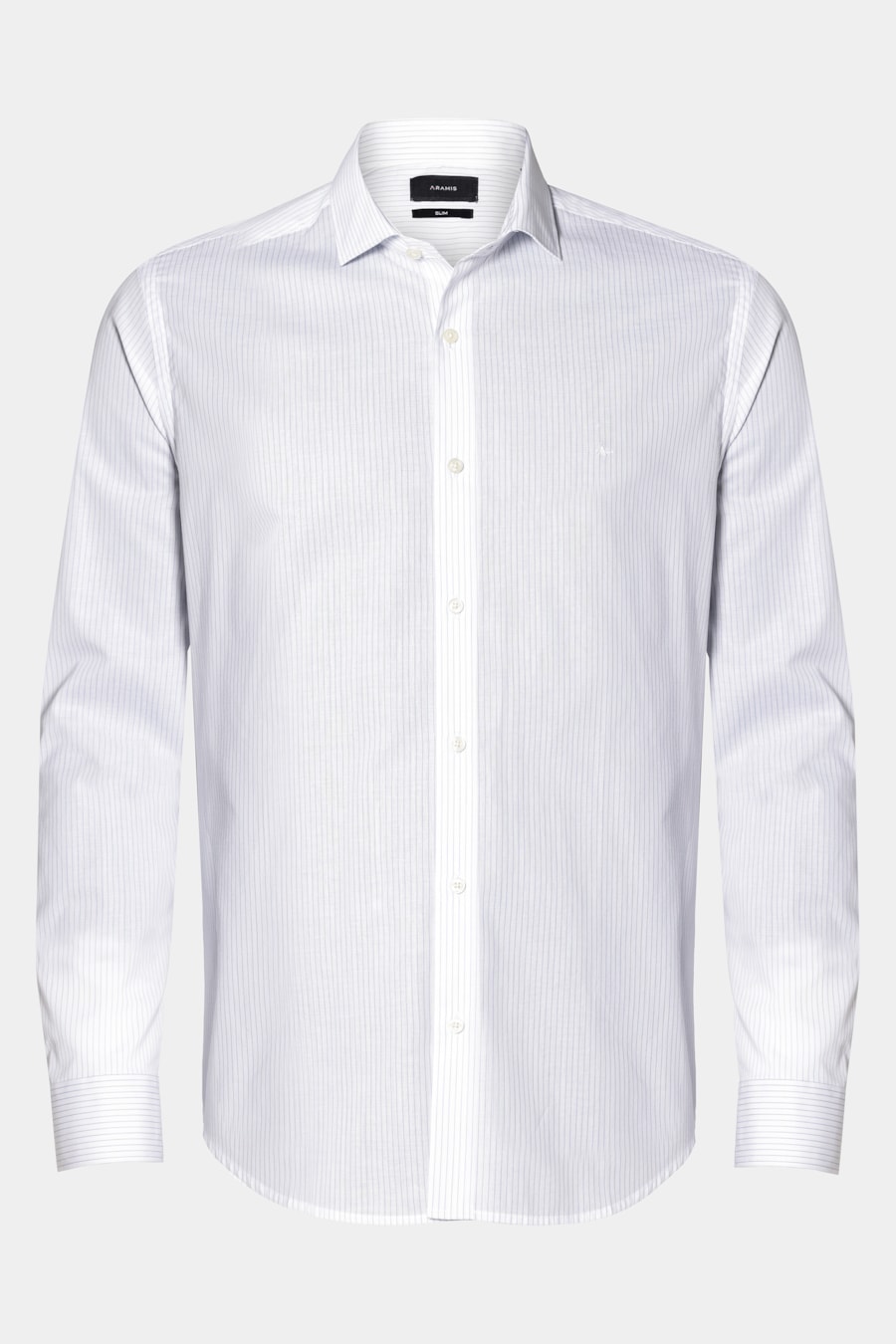 Camisa Slim Listra Vertical Branco C/Azul Claro — foto 5 de 6