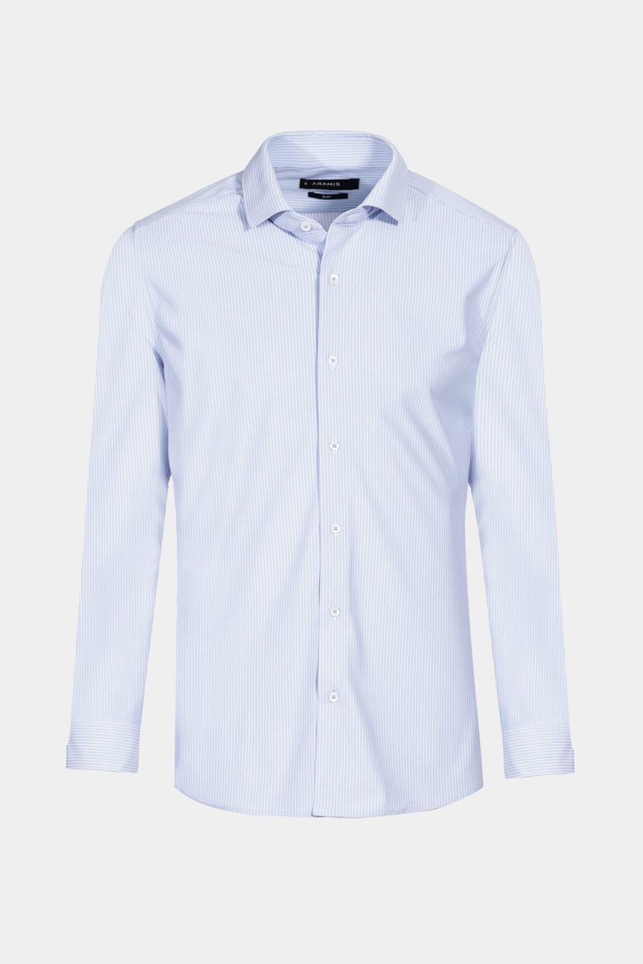 Camisa Slim Listrada Azul Claro Com Branco
