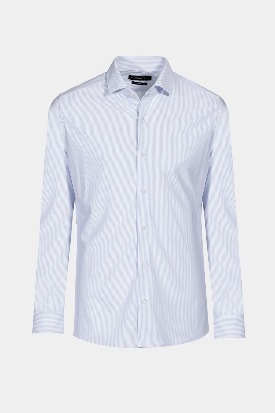 Camisa Slim Listrada Branco Com Azul Claro — foto 5 de 5