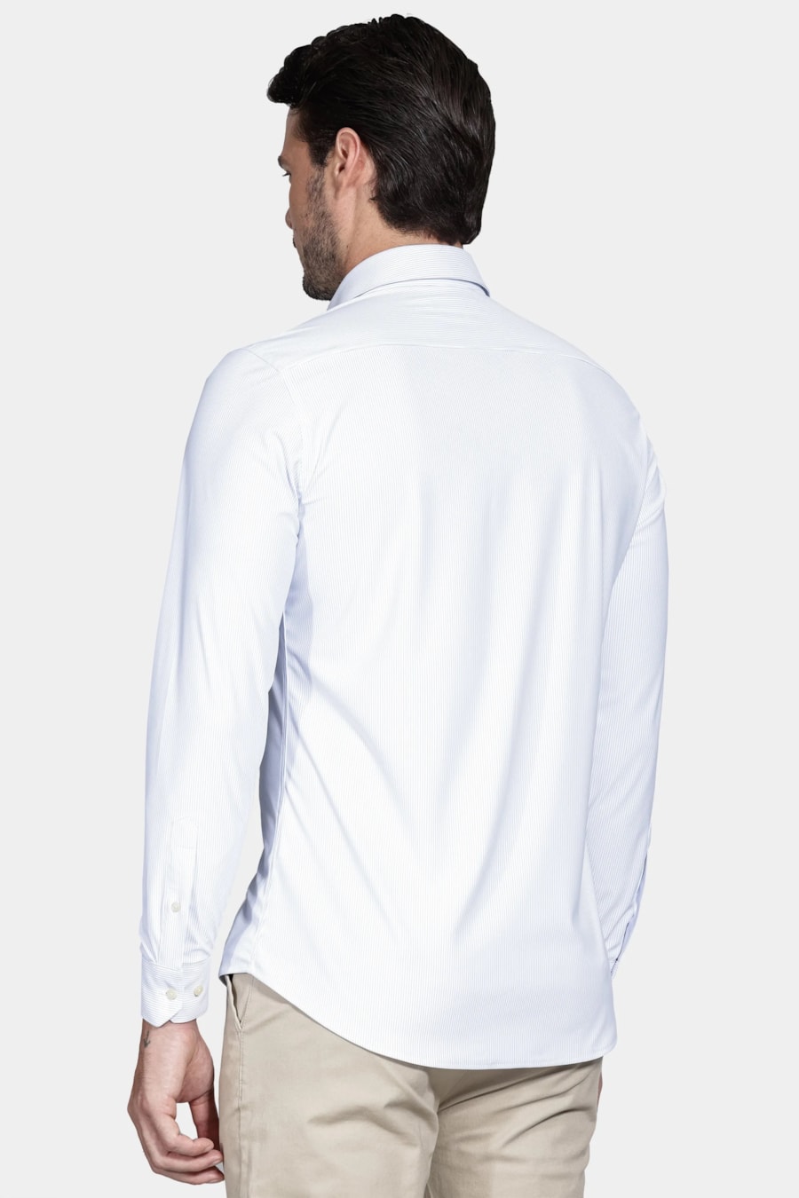 Camisa Slim Listrada Branco Com Azul Claro — foto 4 de 5