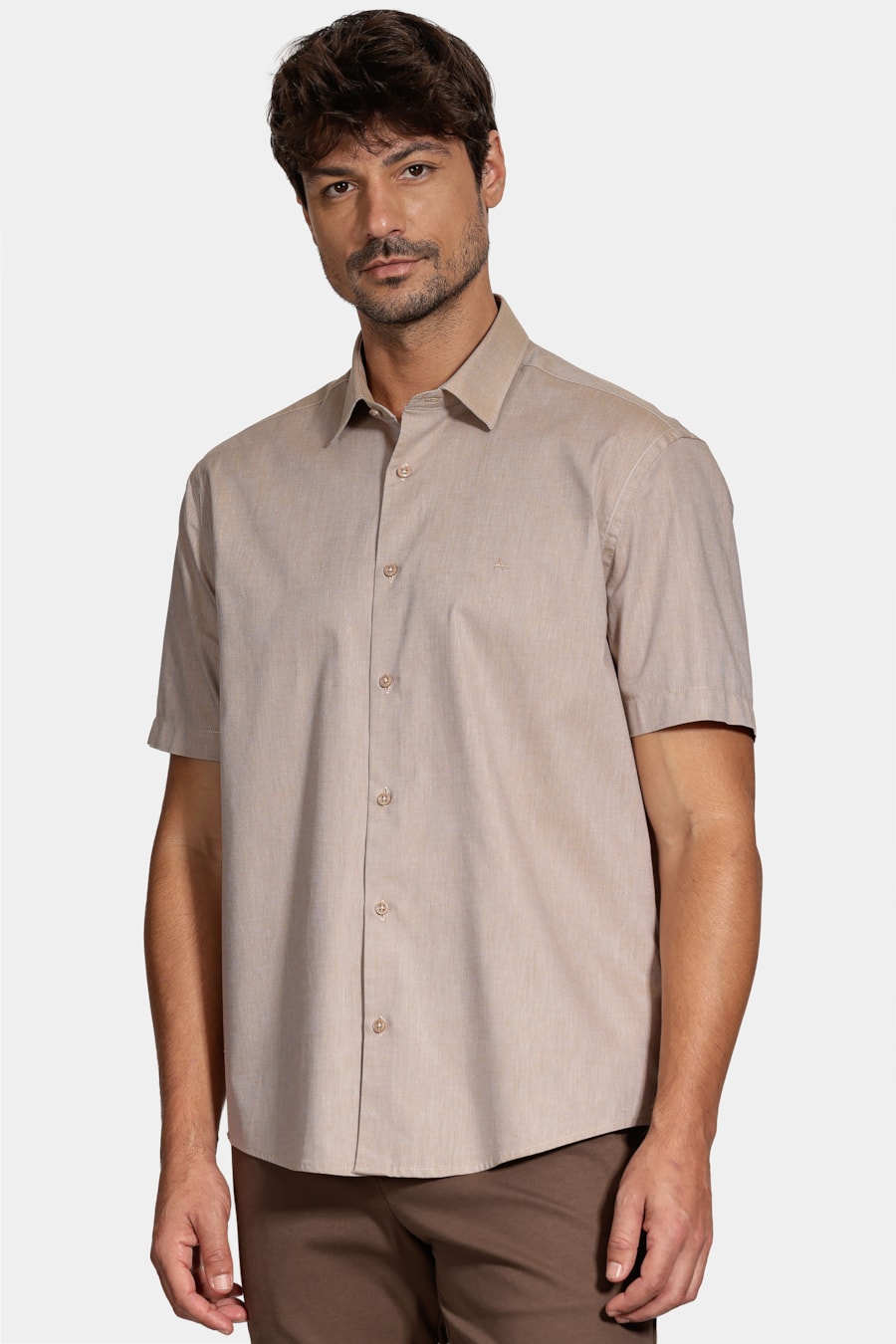Camisa Slim Manga Curta Fil a Fil Antilia Amendoa — foto 1 de 6