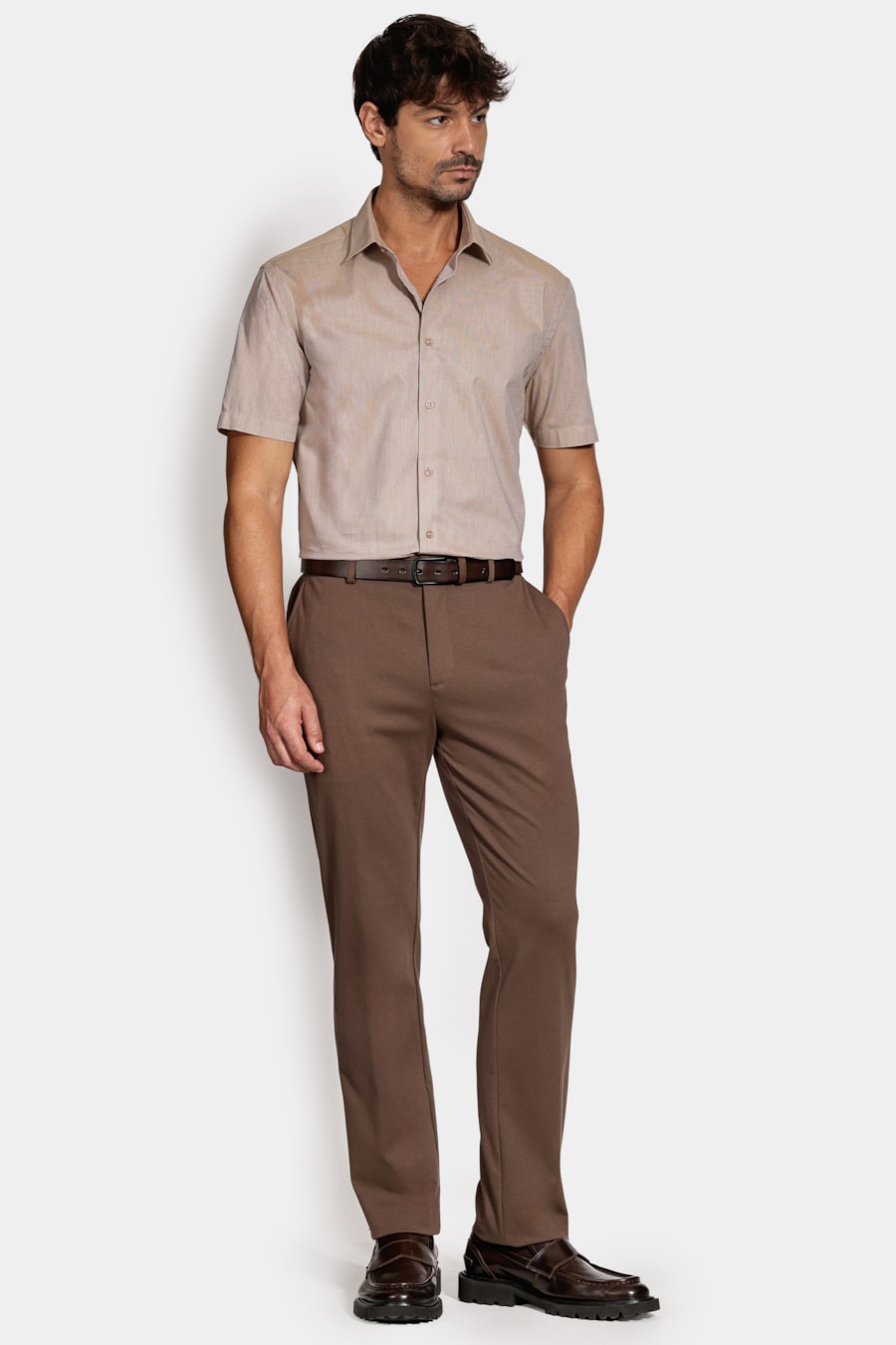 Camisa Slim Manga Curta Fil a Fil Antilia Amendoa — foto 2 de 6