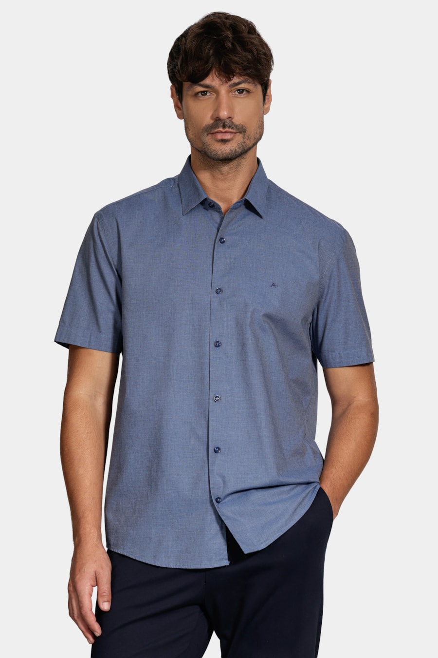 Camisa Slim Manga Curta Fil a Fil Antilia Azul Escuro — foto 1 de 6
