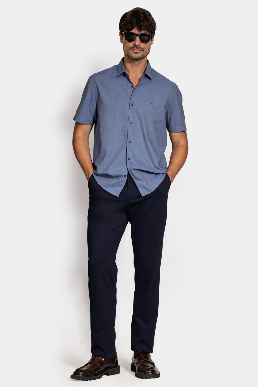 Camisa Slim Manga Curta Fil a Fil Antilia Azul Escuro — foto 2 de 6