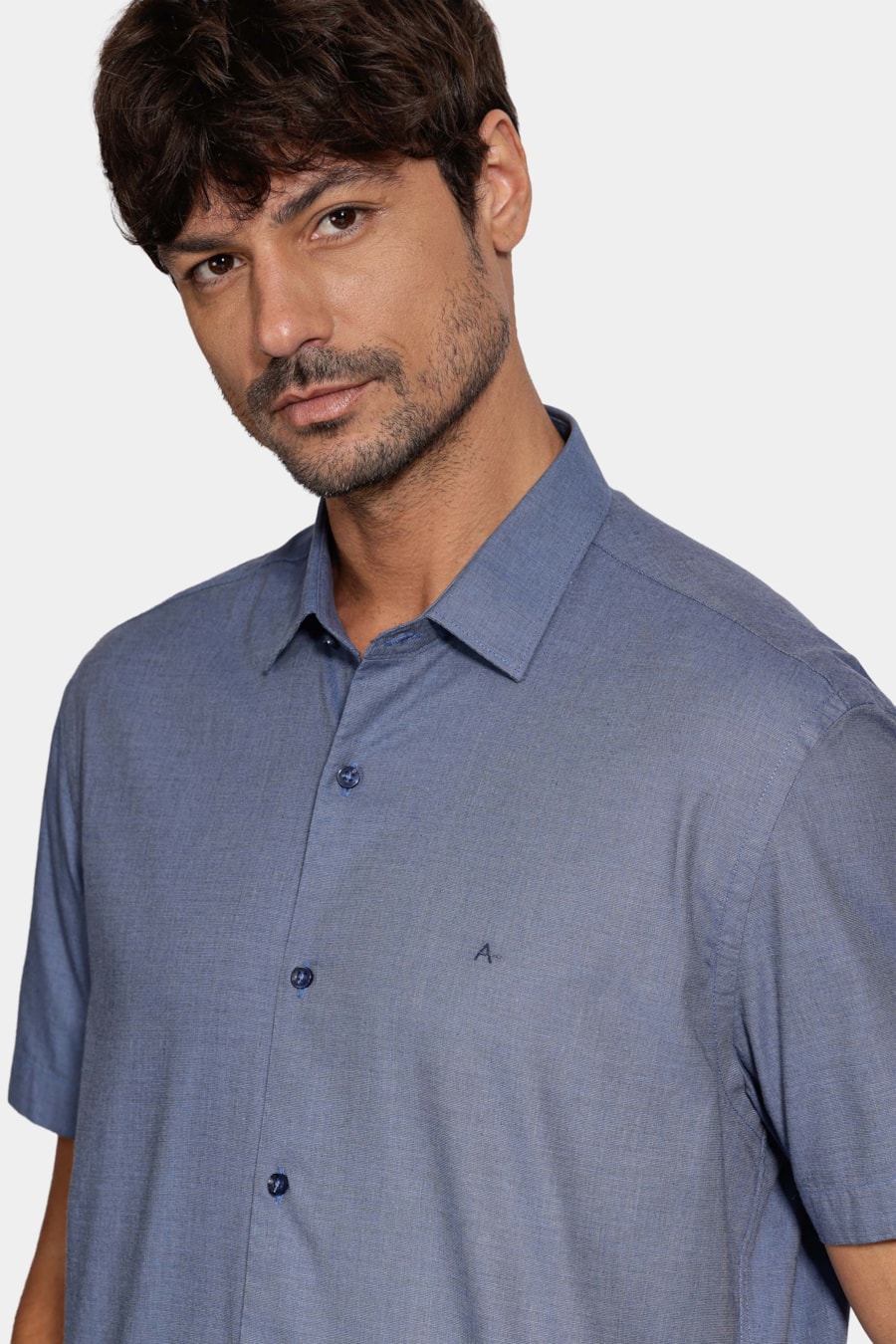 Camisa Slim Manga Curta Fil a Fil Antilia Azul Escuro — foto 3 de 6