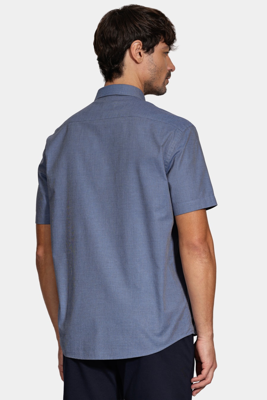 Camisa Slim Manga Curta Fil a Fil Antilia Azul Escuro — foto 4 de 6