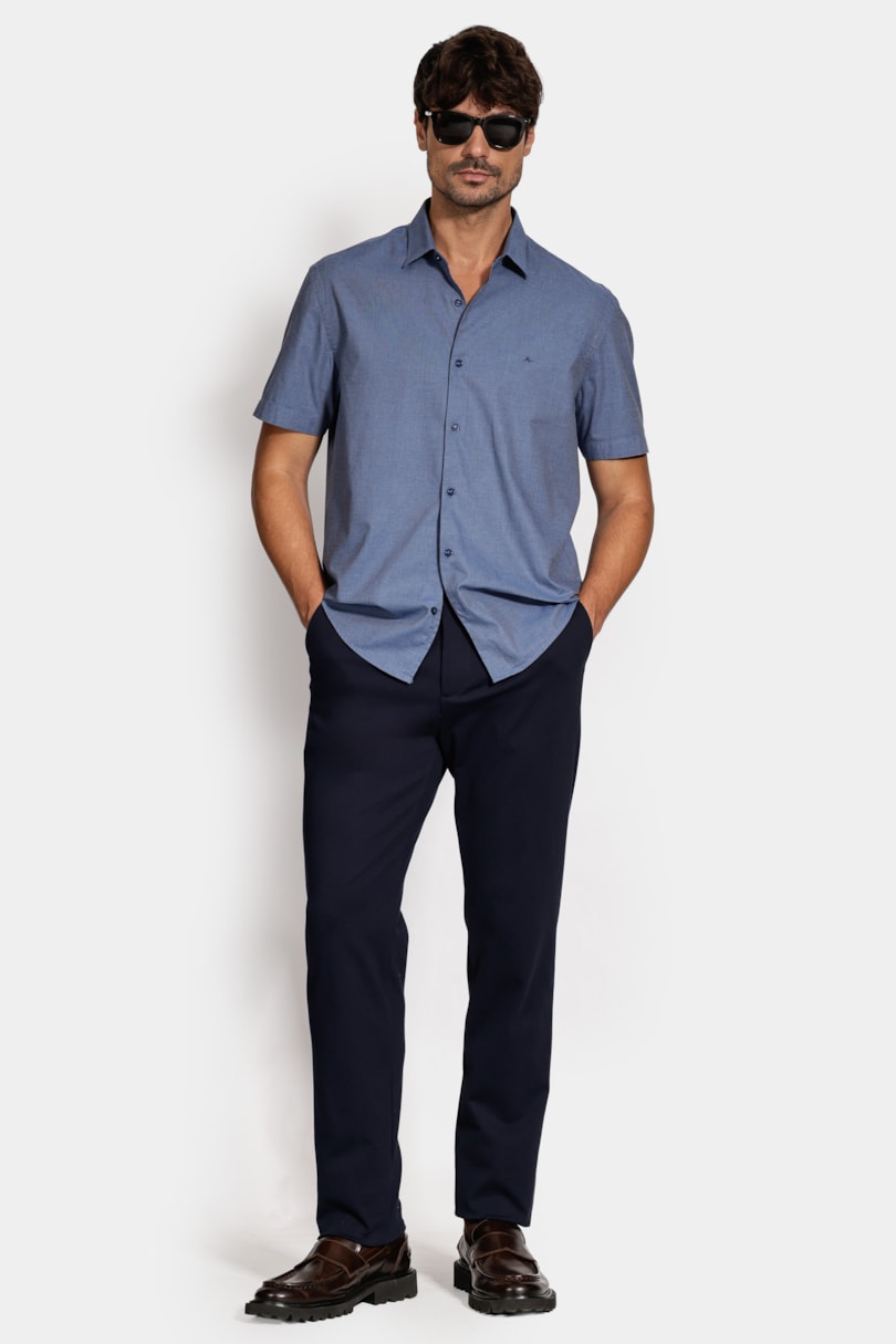 Camisa Slim Manga Curta Fil a Fil Antilia Azul Escuro