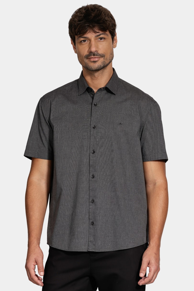 Camisa Slim Manga Curta Fil a Fil Antilia Preto