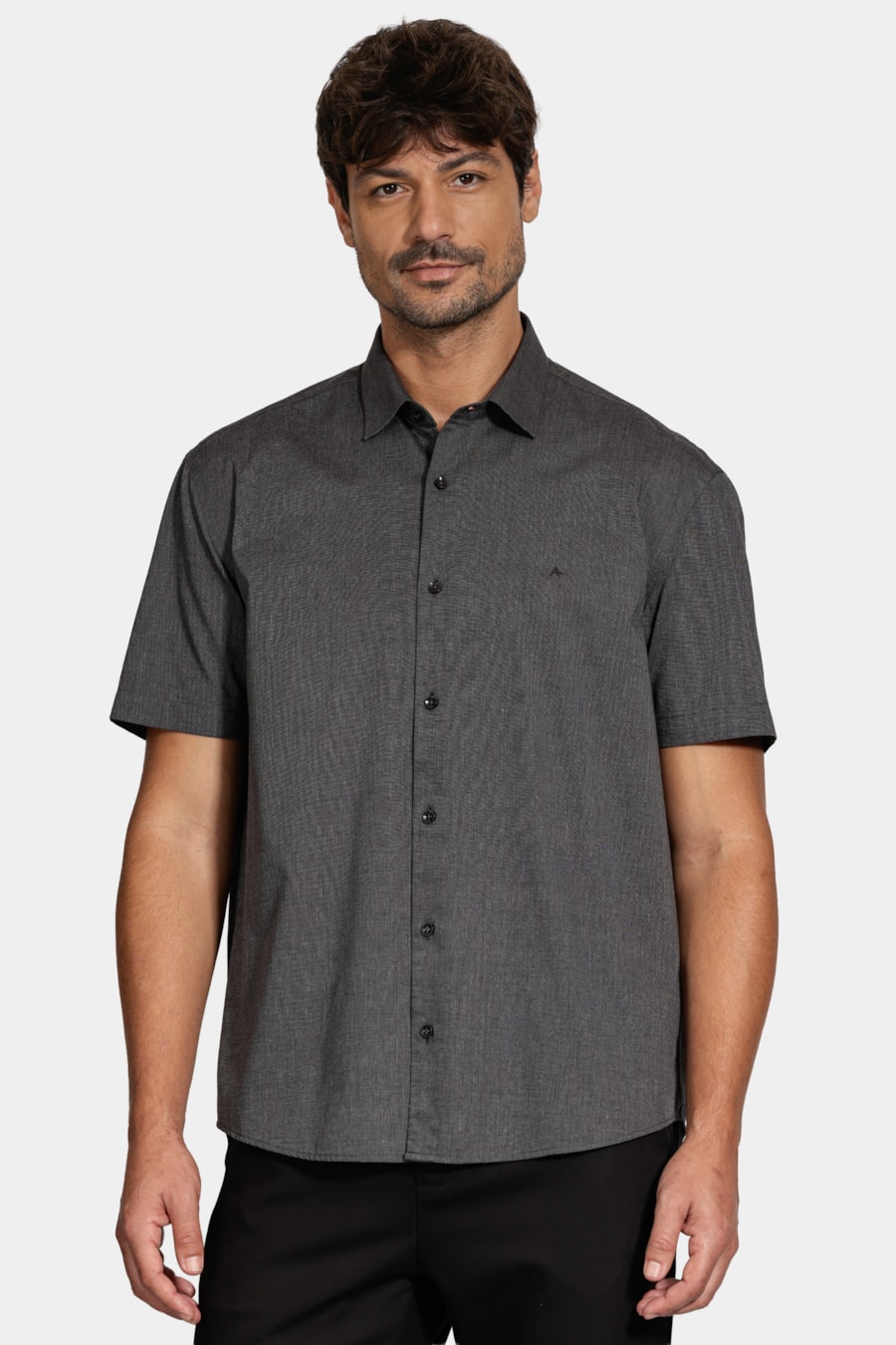 Camisa Slim Manga Curta Fil a Fil Antilia Preto — foto 1 de 6