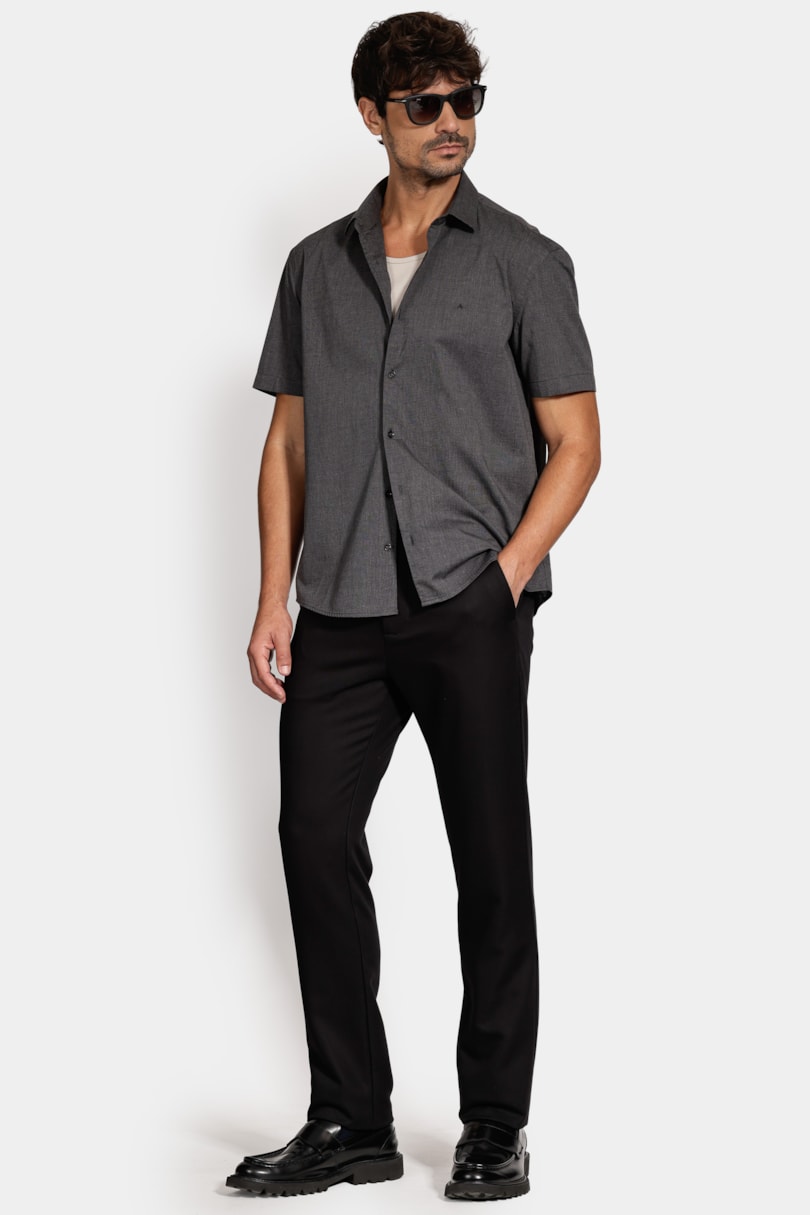 Camisa Slim Manga Curta Fil a Fil Antilia Preto