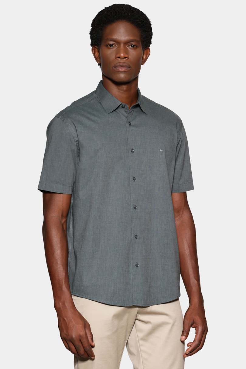 Camisa Slim Manga Curta Fil a Fil Antilia Verde Escuro