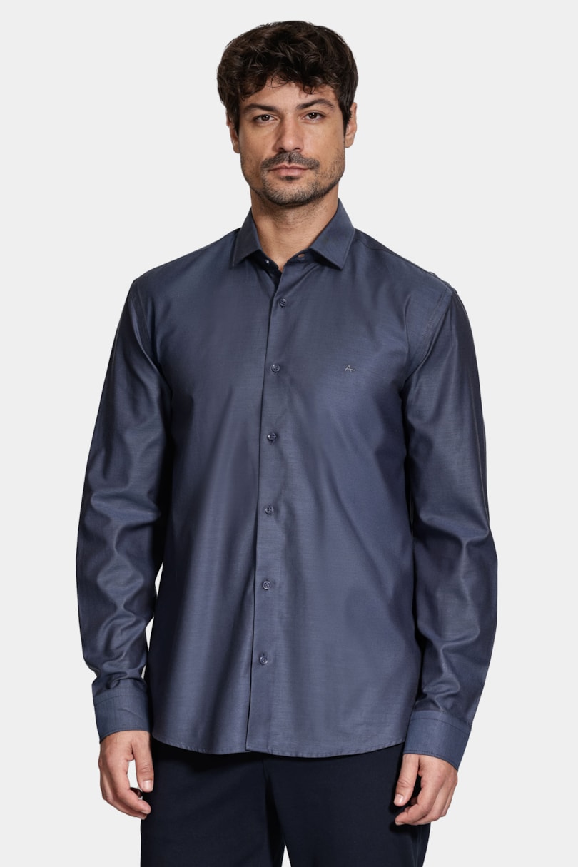Camisa Slim Manga Longa Algodão Pima Marinho