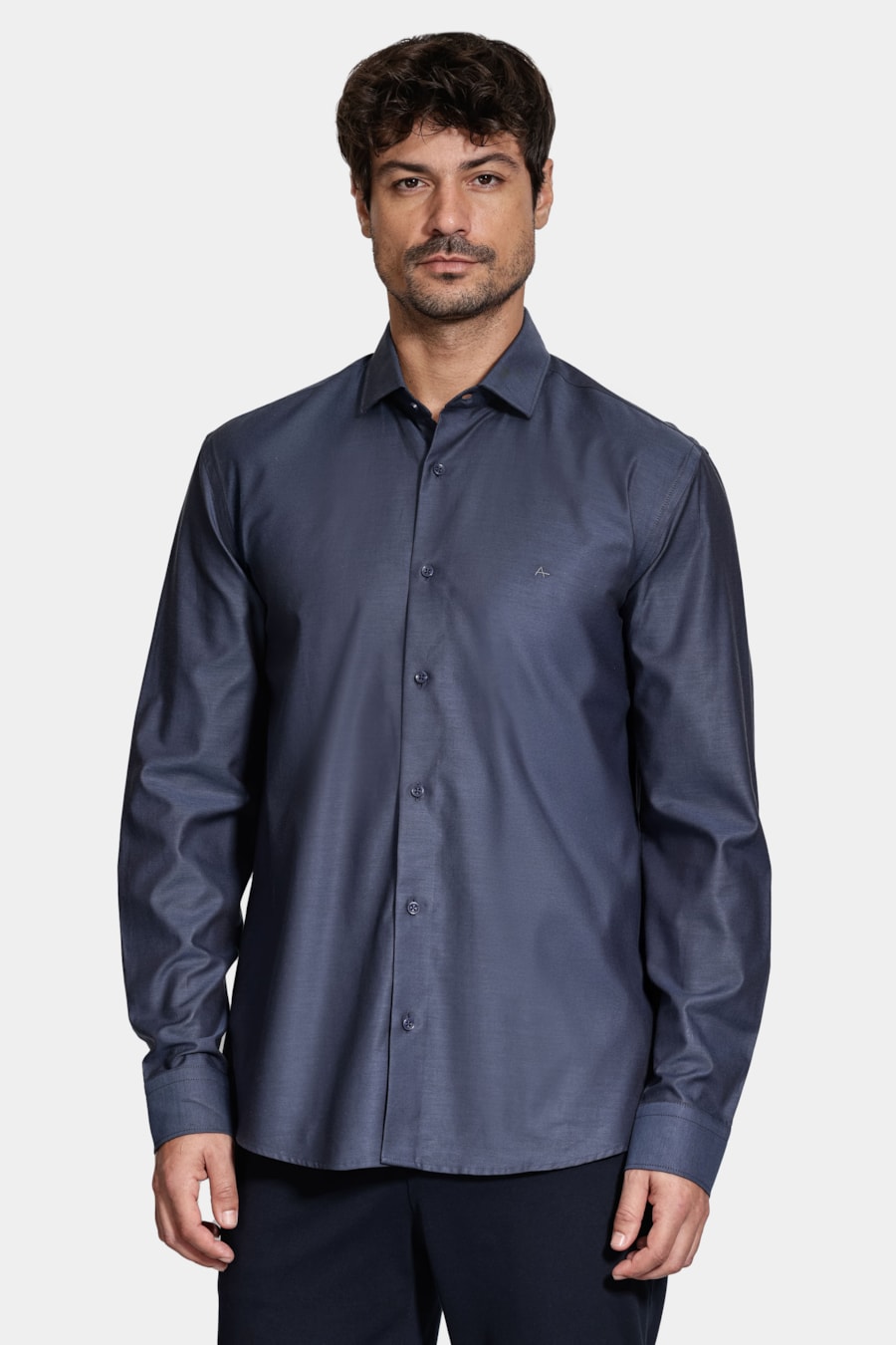 Camisa Slim Manga Longa Algodão Pima Marinho — foto 1 de 6