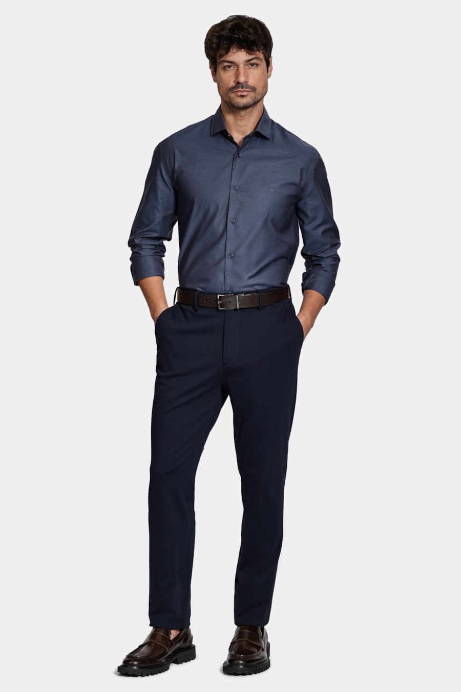 Camisa Slim Manga Longa Algodão Pima Marinho — foto 2 de 6