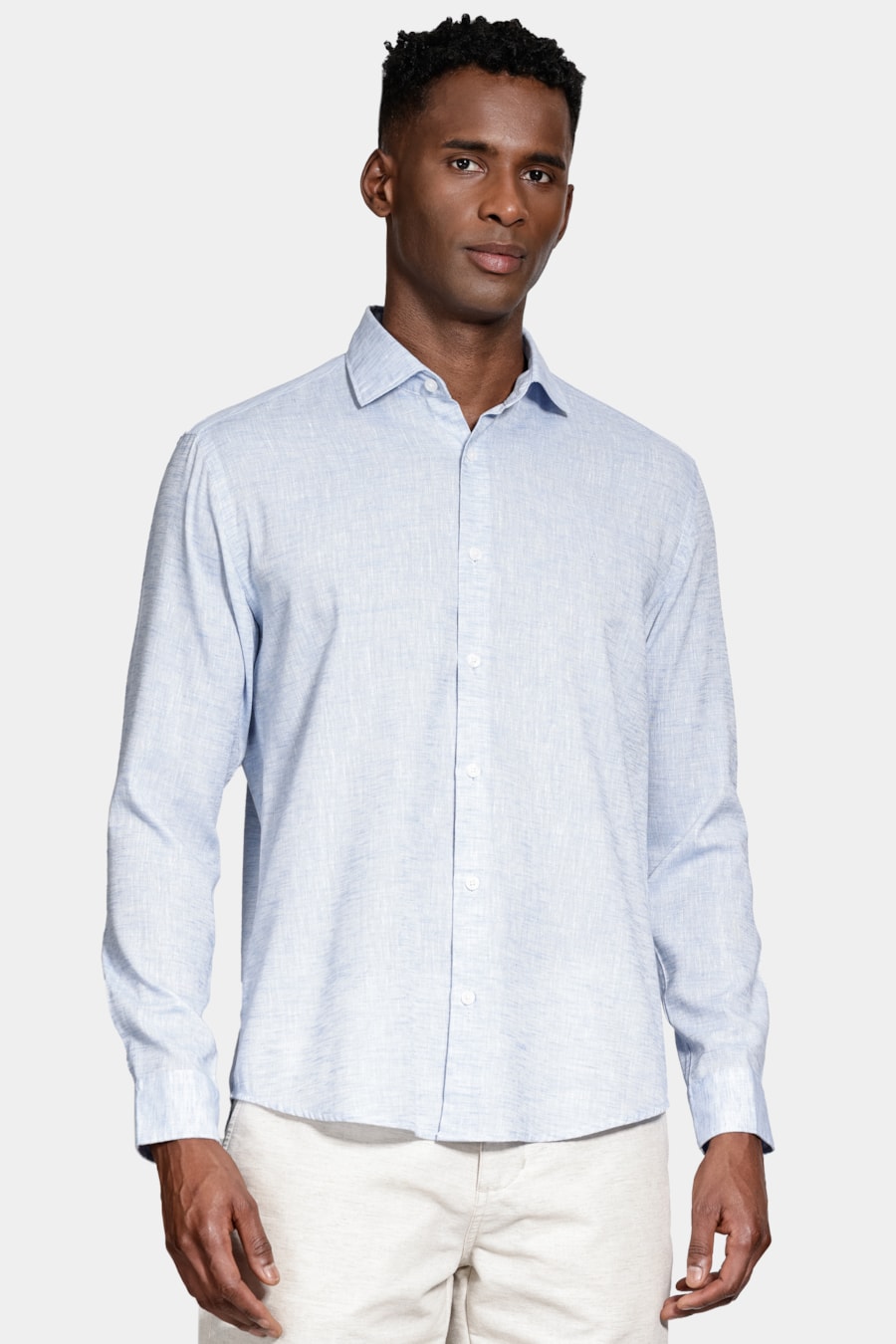 Camisa Slim Manga Longa Linen Azul — foto 1 de 6