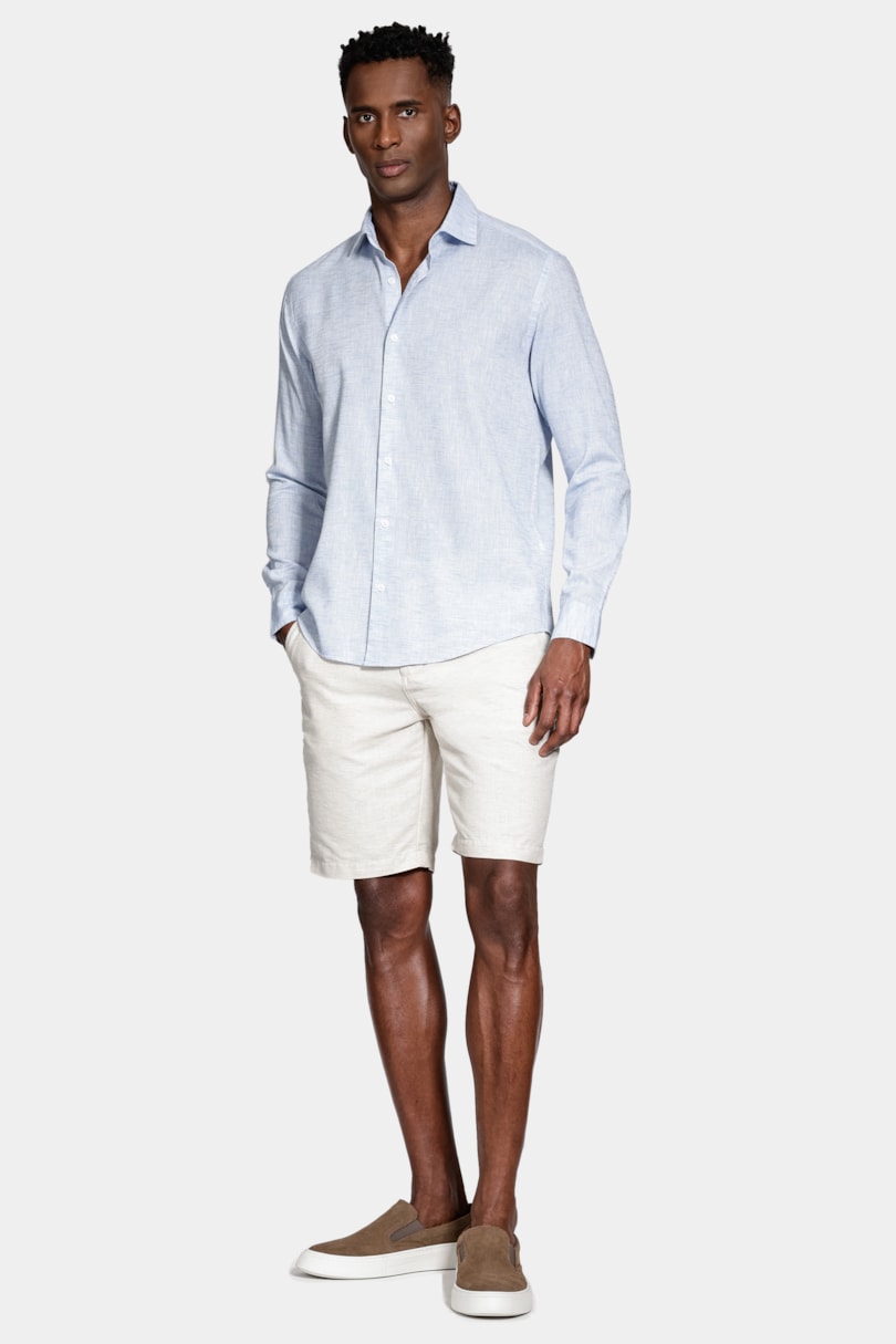 Camisa Slim Manga Longa Linen Azul