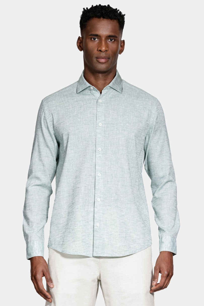 Camisa Slim Manga Longa Linen Verde
