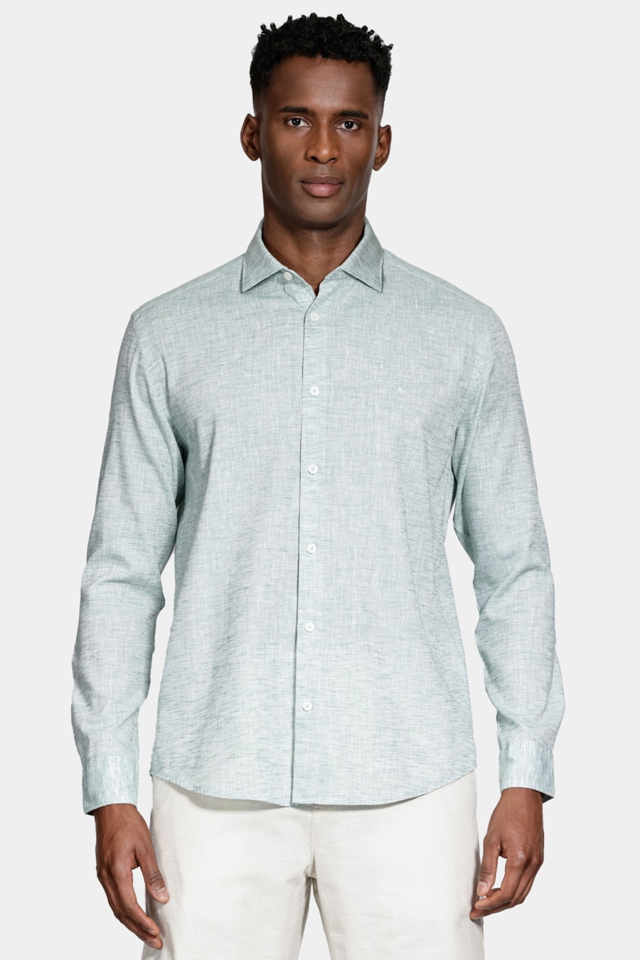 Camisa Slim Manga Longa Linen Verde — foto 1 de 6