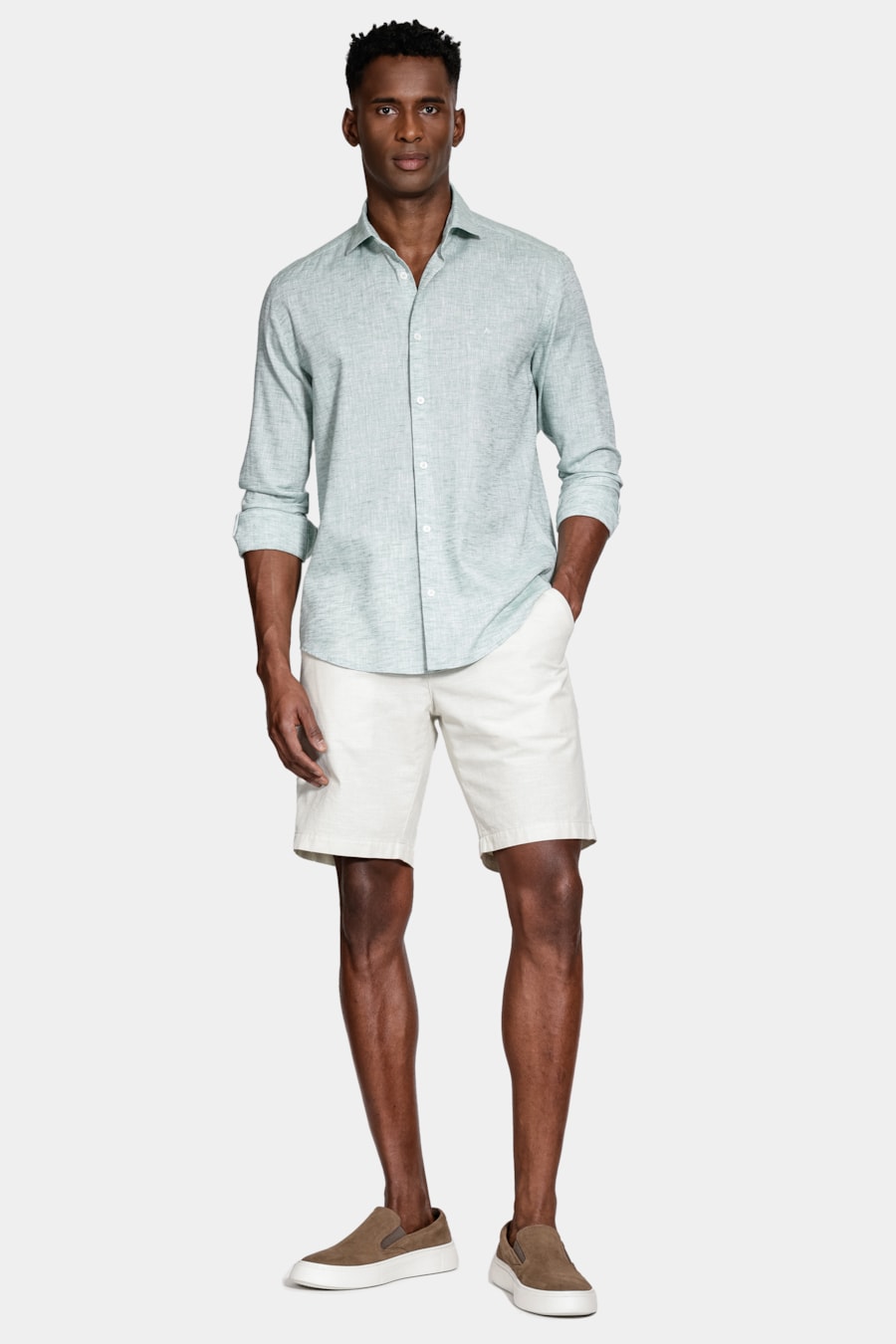 Camisa Slim Manga Longa Linen Verde — foto 2 de 6