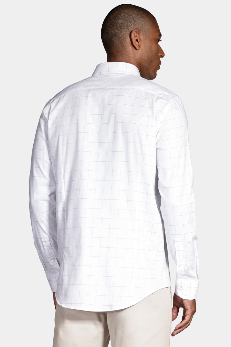 Camisa Slim Maquinetada Strech Branco Com Azul — foto 4 de 6