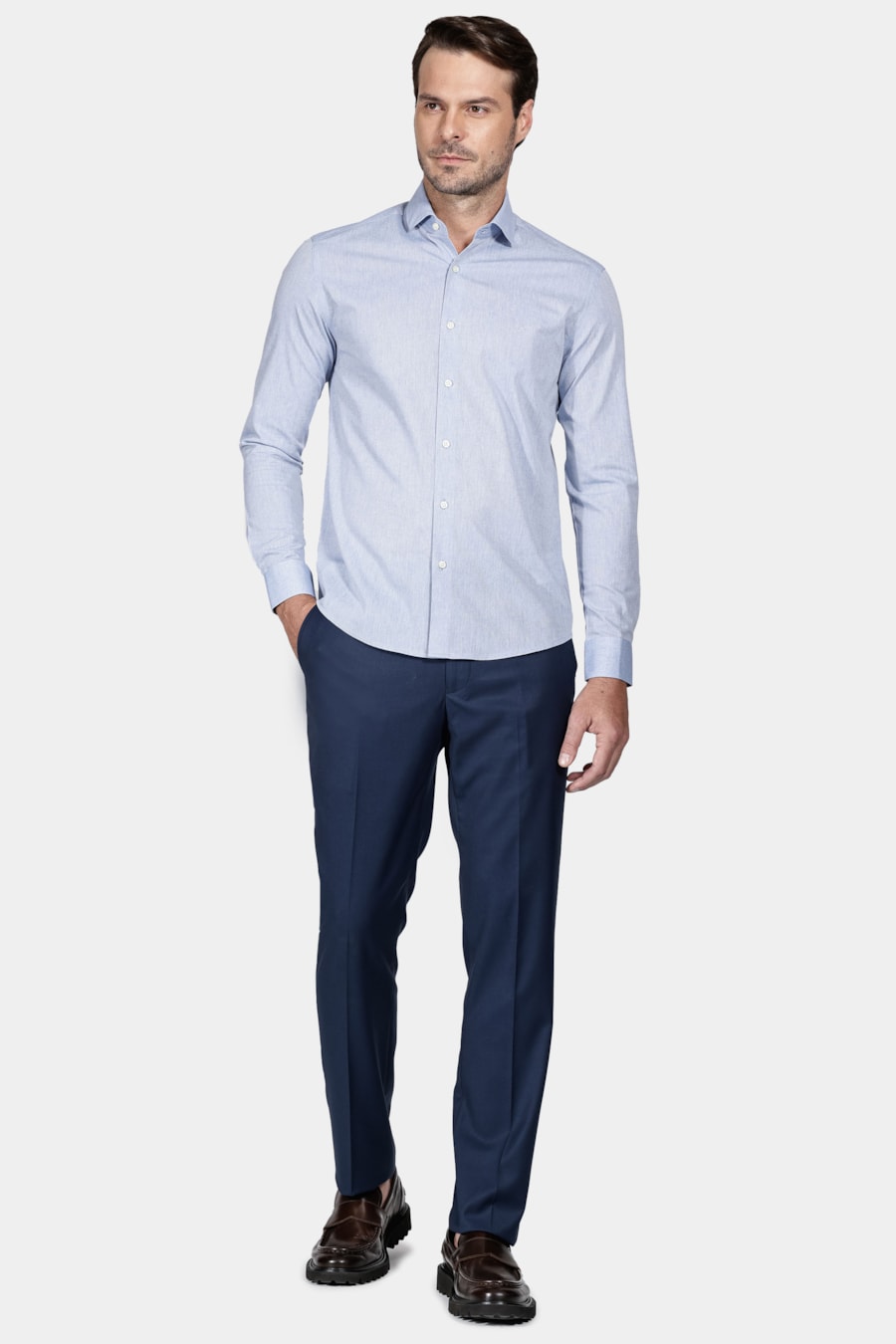 Camisa Slim Mescla Azul Neblina — foto 2 de 6