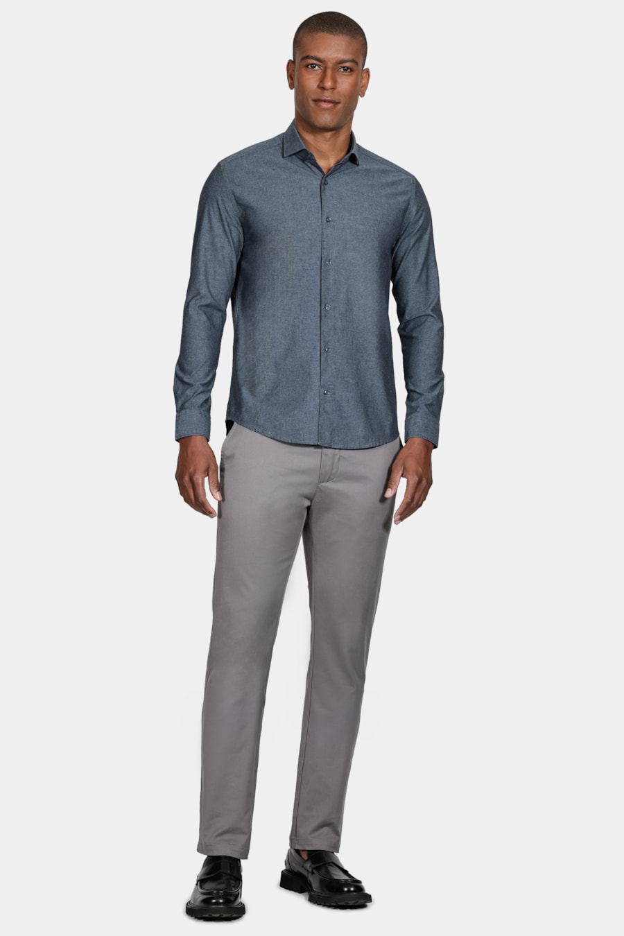 Camisa Slim Mescla Marinho Médio — foto 2 de 5