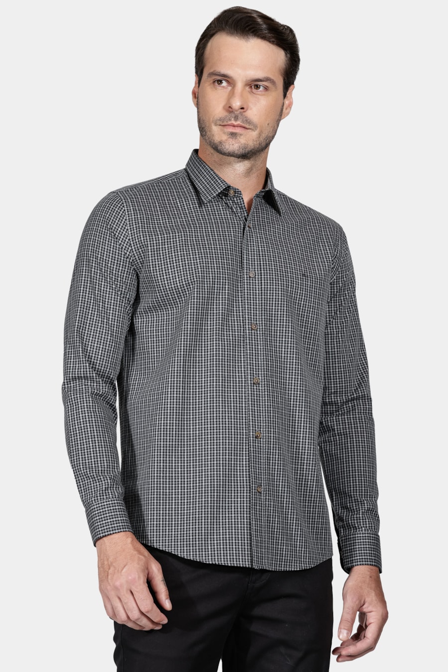 Camisa Slim Mini Xadrez Melange Cinza Com Chumbo — foto 1 de 6