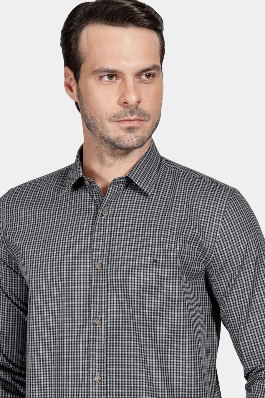Camisa Slim Mini Xadrez Melange Cinza Com Chumbo — foto 3 de 6