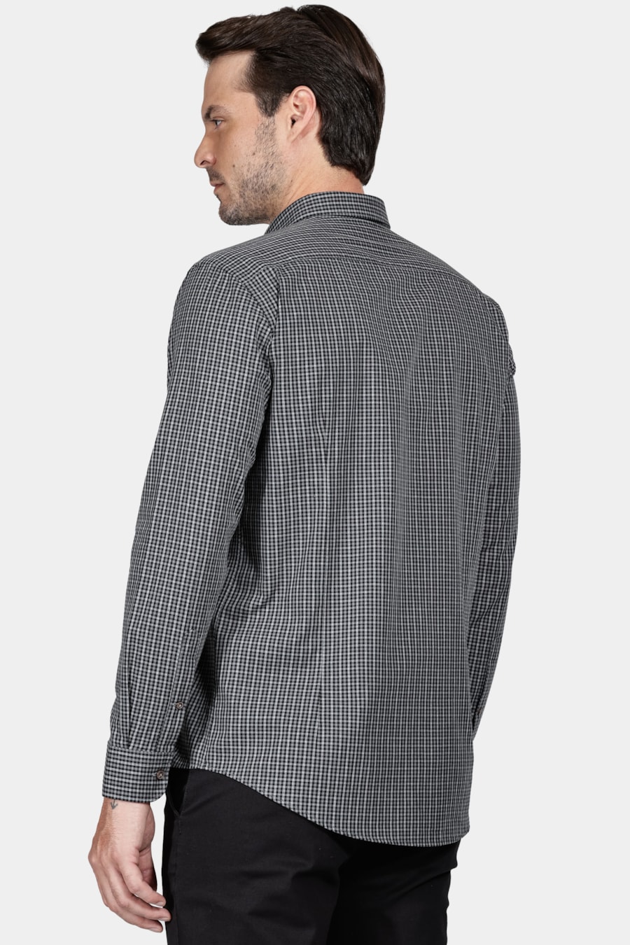 Camisa Slim Mini Xadrez Melange Cinza Com Chumbo — foto 4 de 6