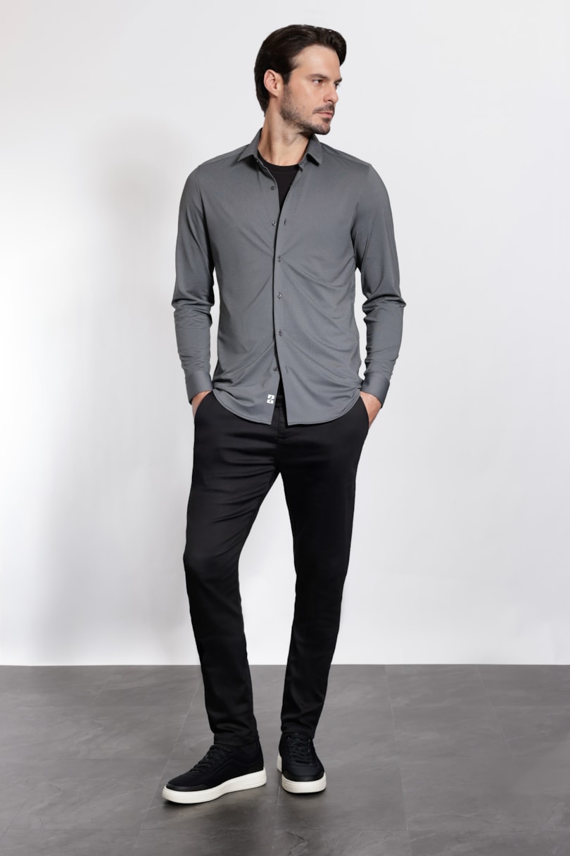 Camisa Slim Poliamida Manga Longa Chumbo