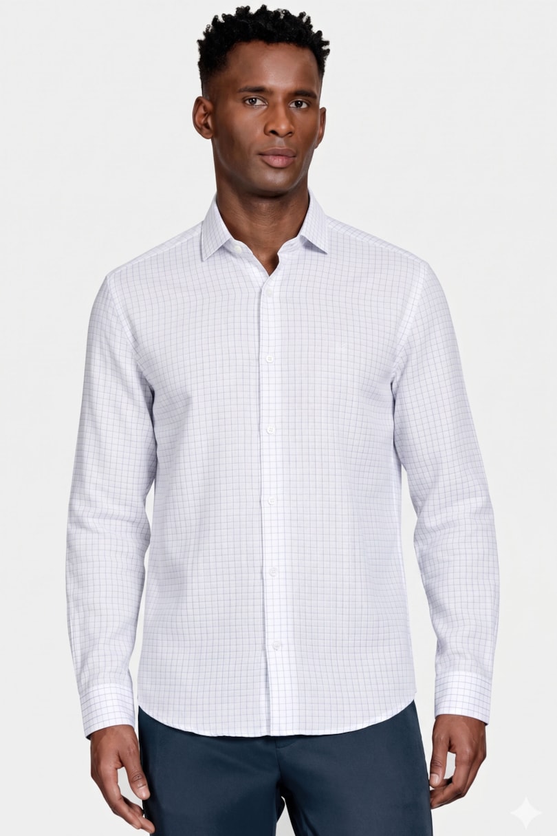Camisa Slim Siena Classic Dobby Branco C/Azul Claro
