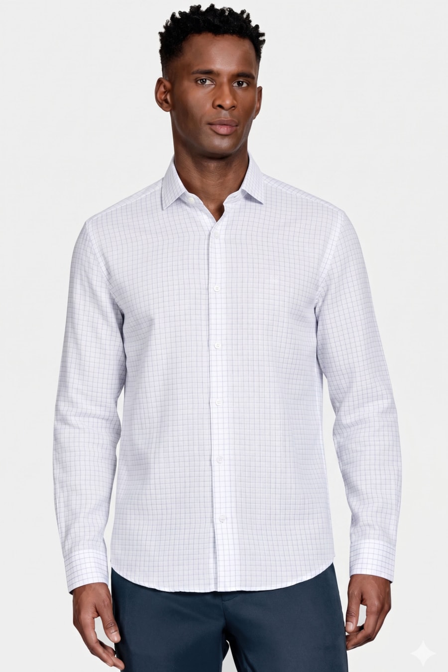 Camisa Slim Siena Classic Dobby Branco C/Azul Claro — foto 1 de 6