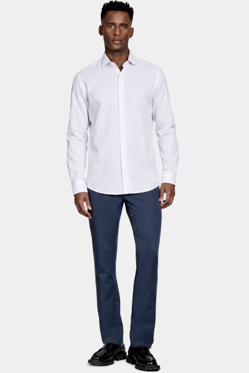 Camisa Slim Siena Classic Dobby Branco C/Azul Claro