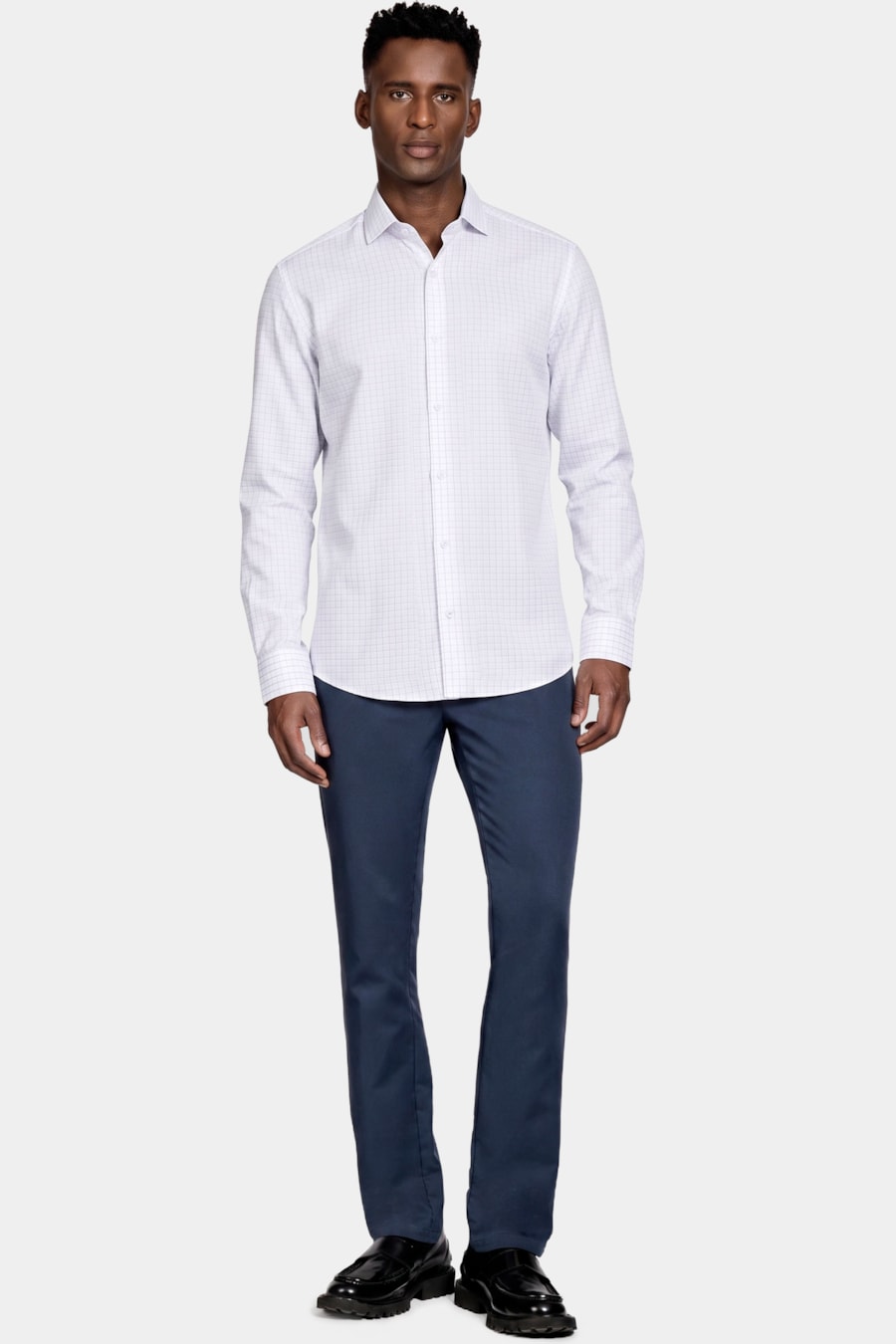 Camisa Slim Siena Classic Dobby Branco C/Azul Claro — foto 2 de 6