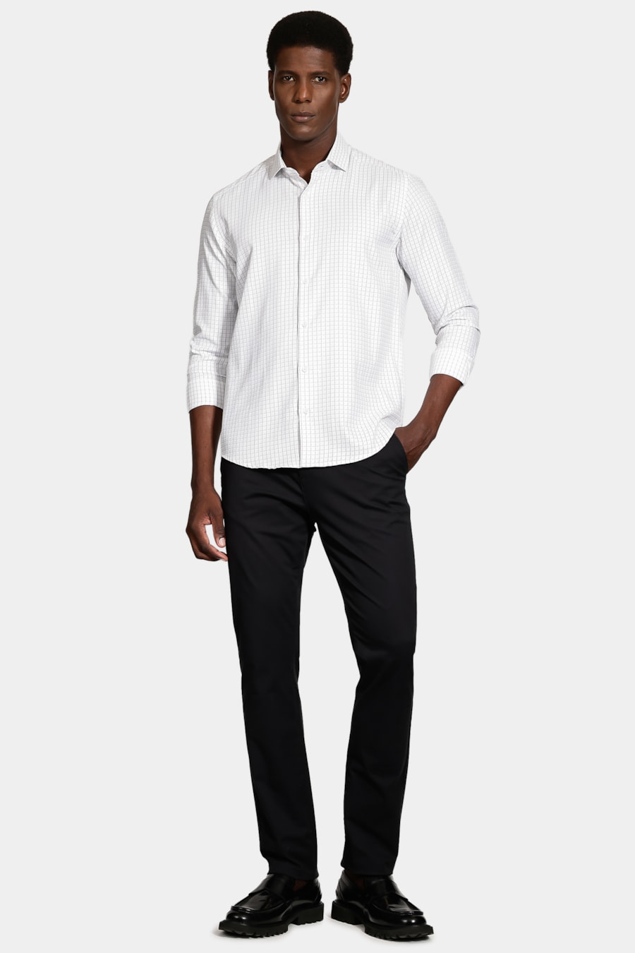 Camisa Slim Siena Classic Dobby Branco C/ Preto — foto 2 de 6