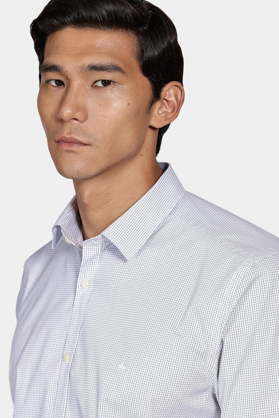 Camisa Slim Strech Micro Xadrez Branco Com Preto — foto 3 de 6