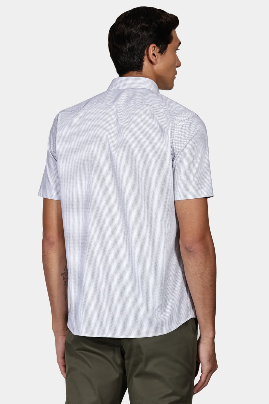 Camisa Slim Strech Micro Xadrez Branco Com Preto — foto 4 de 6