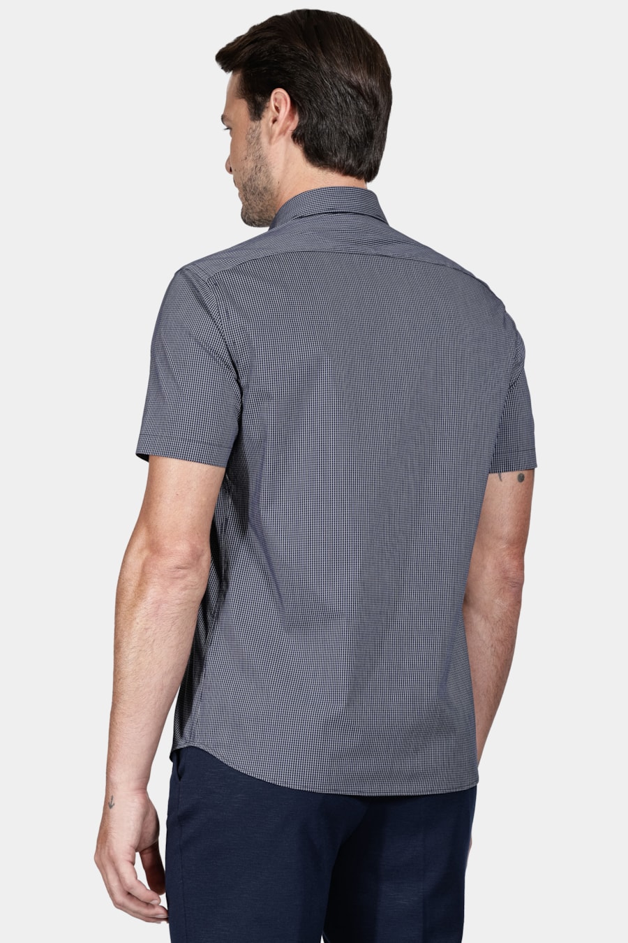 Camisa Slim Strech Micro Xadrez Marinho/Branco — foto 4 de 6