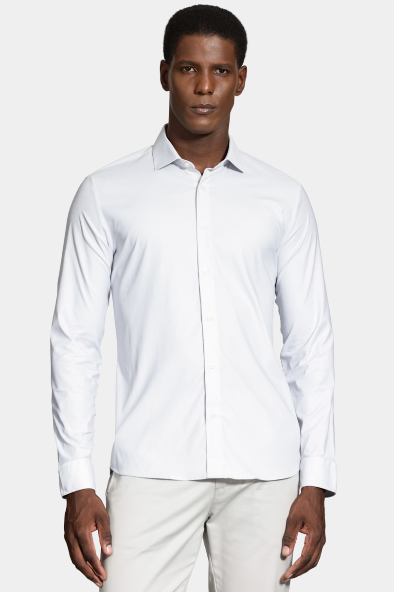 Camisa Slim Tech Flex Falso Liso Branco C/Cinza