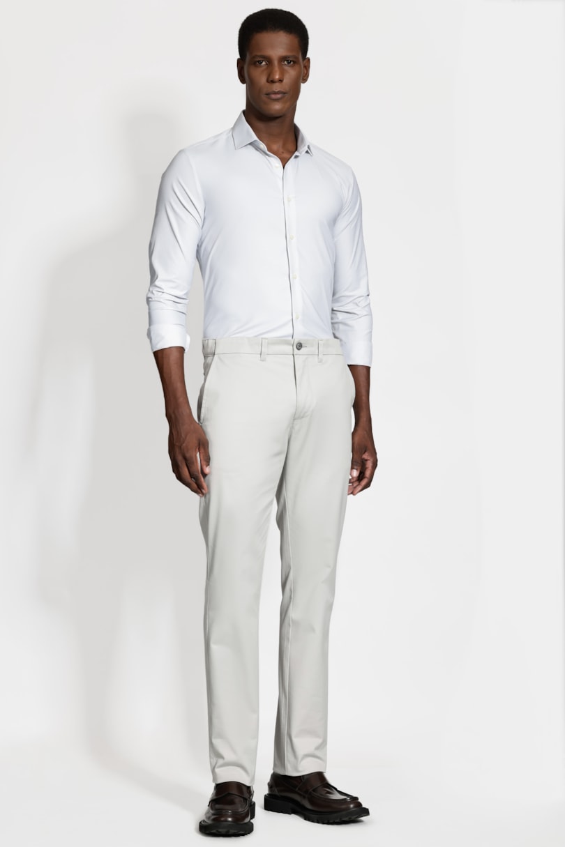 Camisa Slim Tech Flex Falso Liso Branco C/Cinza