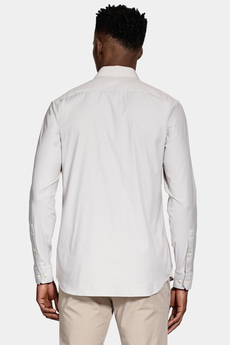 Camisa Slim Tech Flex Sarja Listrada Caqui / Branco — foto 4 de 5