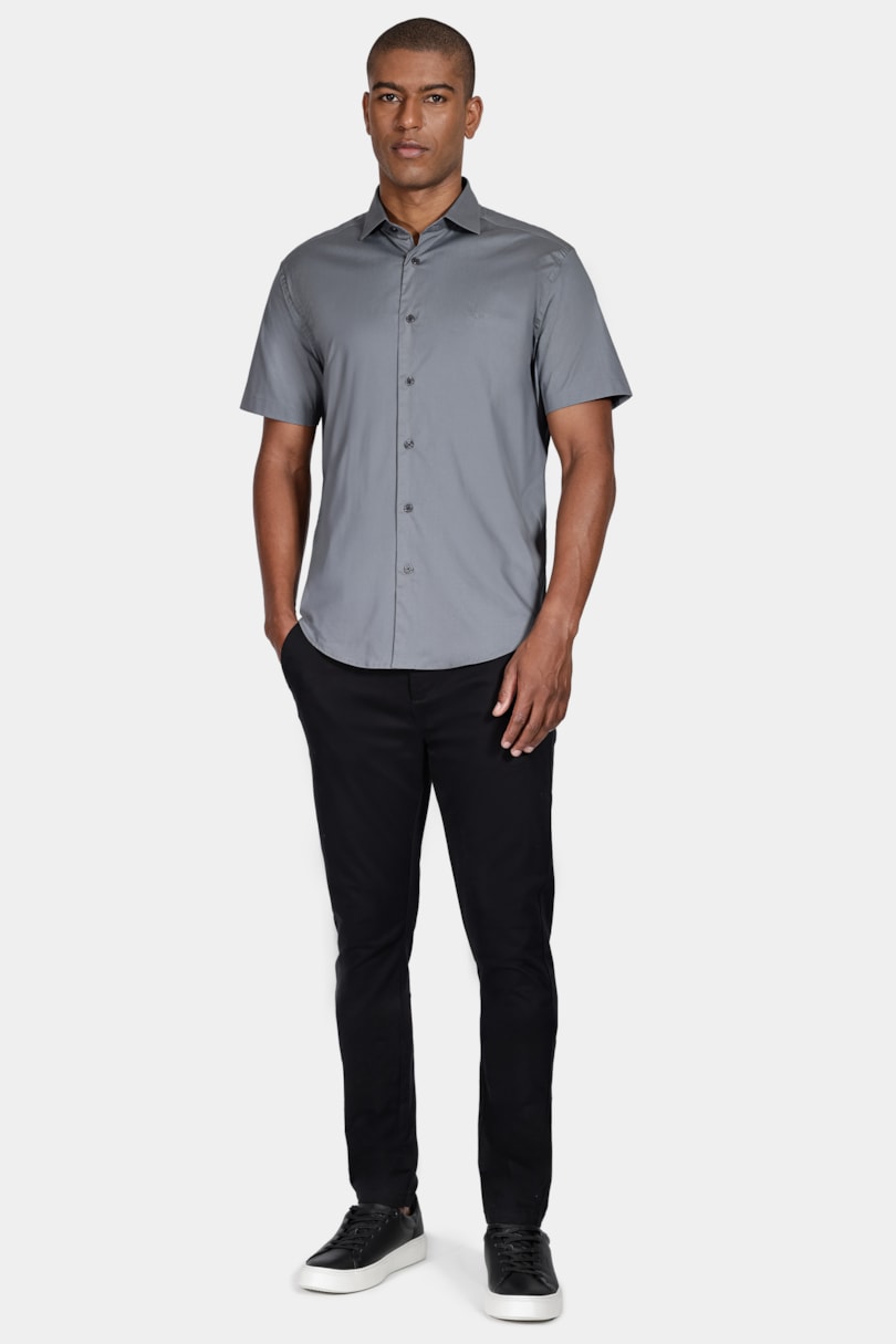 Camisa Slim Tricoline Com Stretch Chumbo