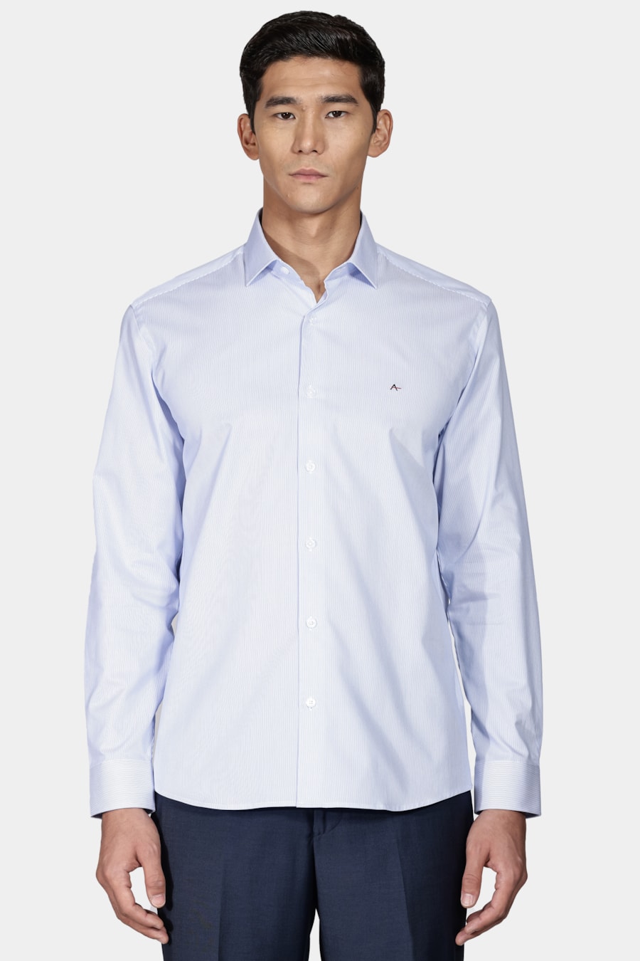 Camisa Slim Tricoline Listrada Branco Com Azul — foto 1 de 5