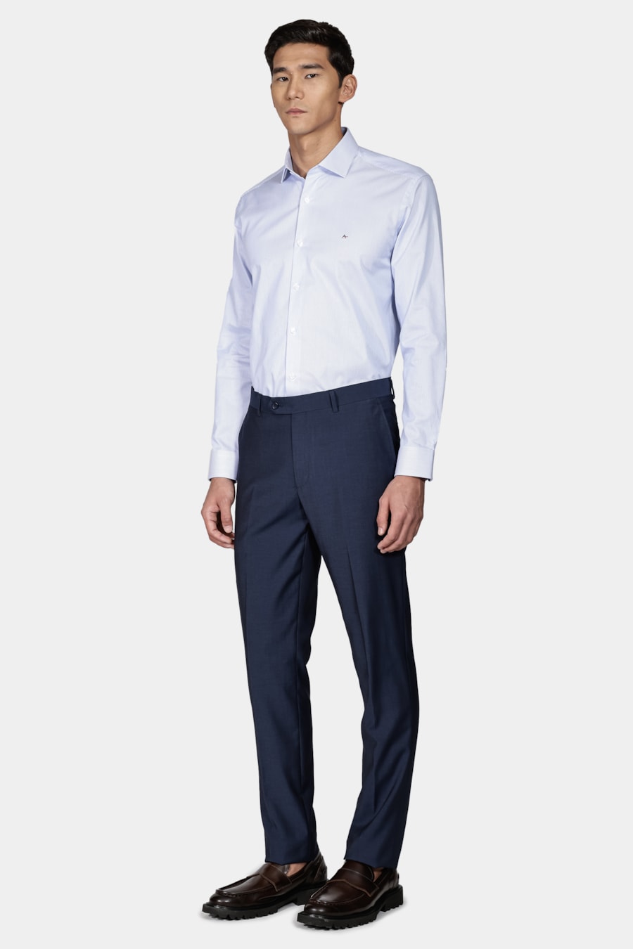 Camisa Slim Tricoline Listrada Branco Com Azul — foto 2 de 5