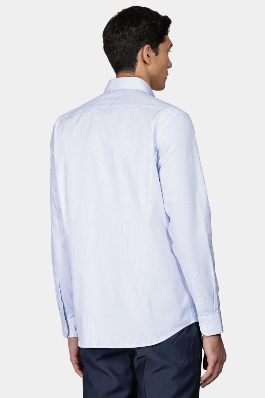 Camisa Slim Tricoline Listrada Branco Com Azul — foto 4 de 5