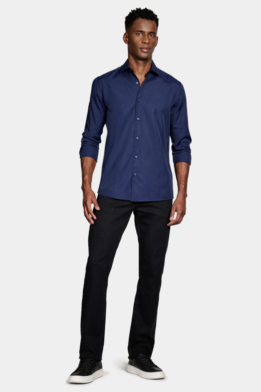 Camisa Slim Tricoline Manga Longa Marinho — foto 2 de 6