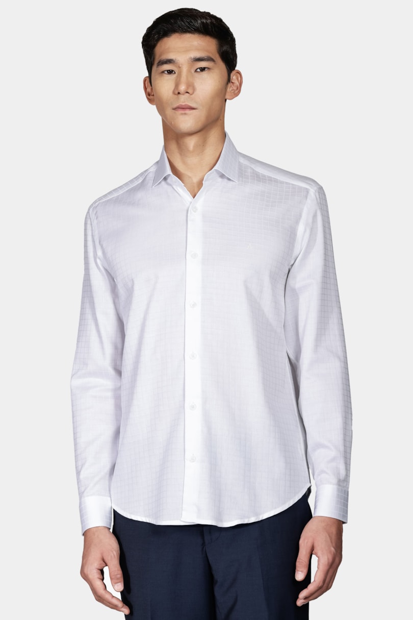 Camisa Slim Tricoline Maquinetada Branco