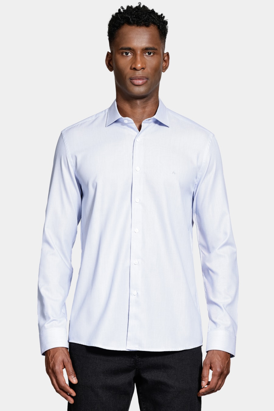 Camisa Slim Tricoline Maquinetada Manga Longa Azul Claro — foto 1 de 6
