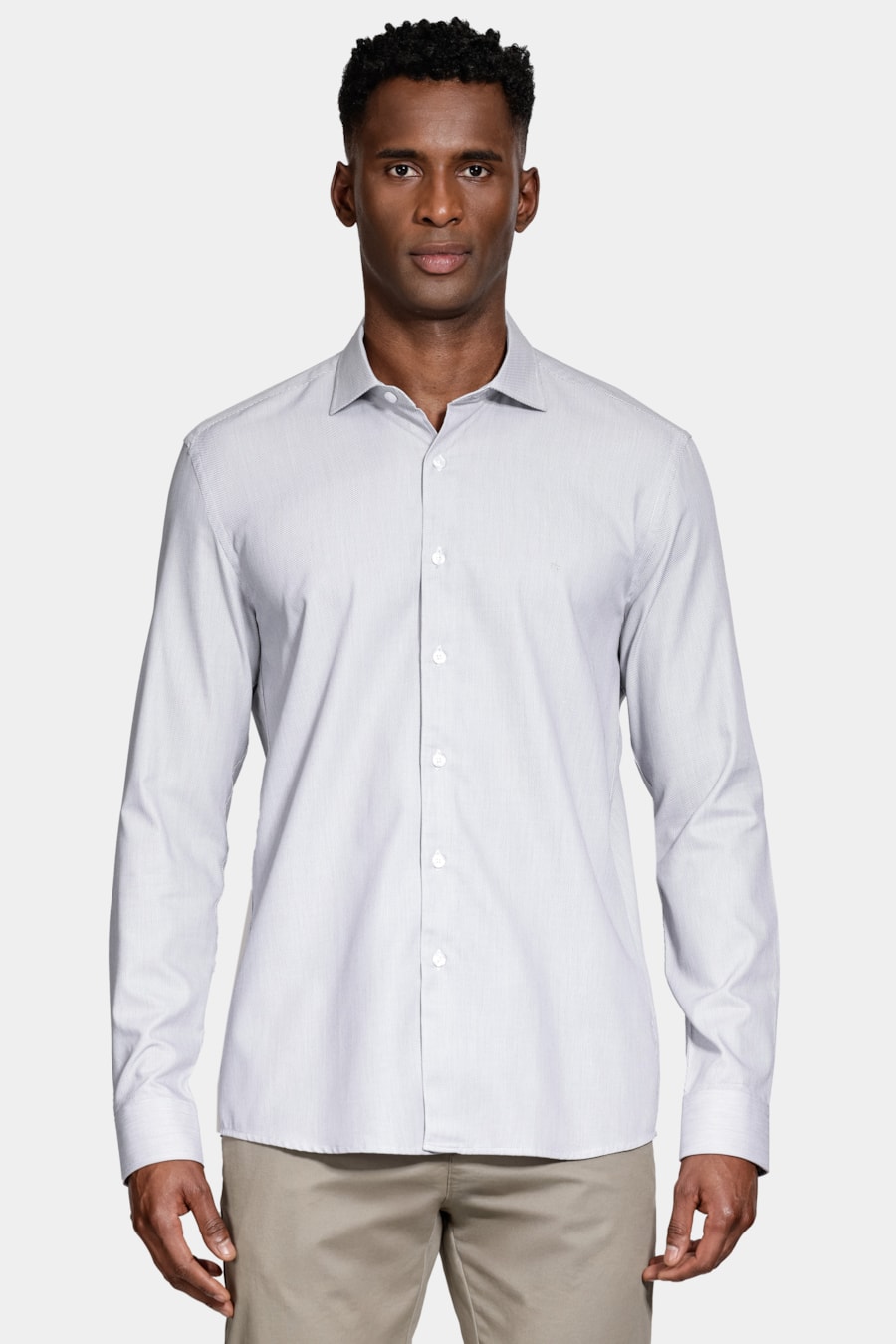 Camisa Slim Tricoline Maquinetada Manga Longa Cinza — foto 1 de 6