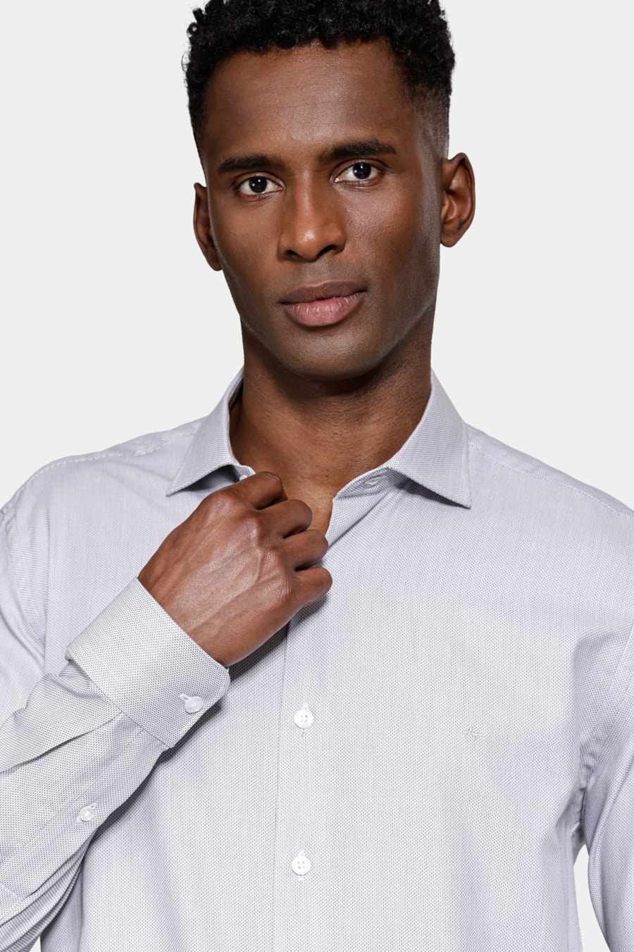 Camisa Slim Tricoline Maquinetada Manga Longa Cinza — foto 3 de 6
